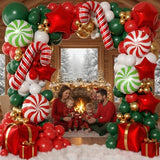 165-Piece Christmas Balloon Arch Garland Kit with Red, White, Green and Gold Latex Balloons, Candy Cane and Star Foil Balloons for Holiday, New Year and Birthday Party Decor