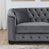 77-Inch Velvet Chesterfield Sofa with Tufted Backrests, Nailhead Arms and 2 Cushions, 3-Seater Living Room Furniture in Grey