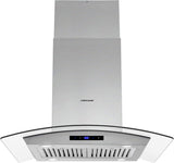 FIREGAS 36-Inch Island Range Hood with 450 CFM Ventilation, Chimney, Tempered Glass, 4 LED Lights, 3-Speed Touch Control, Permanent and Charcoal Filters