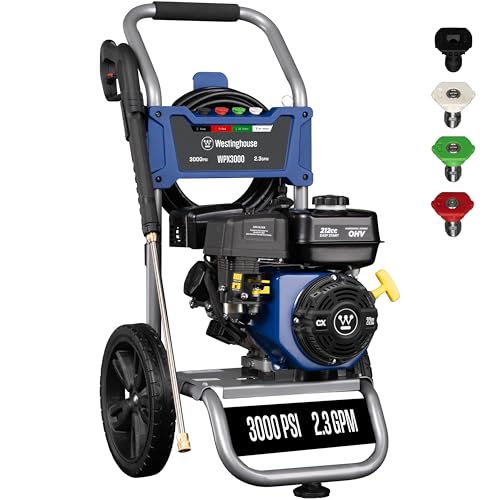 Westinghouse WPX3400 Gas Pressure Washer with 3400 PSI and 2.6 Max GPM, Onboard Soap Tank, Spray Gun, Wand and 5-Nozzle Set for Cars, Fences, Driveways, Patios and Furniture