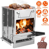 iMounTEK Folding Stainless Steel Wood-Burning Camp Stove with Carry Bag, Portable Mini BBQ and Heating Stove for Backpacking, Hiking, Survival and Outdoor Tents