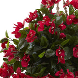 Nearly Natural Bougainvillea Hanging Basket in Red with UV-Resistant Construction for Indoor or Outdoor Use