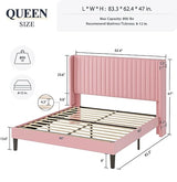 Allewie Queen Velvet Platform Bed with Vertical Channel-Tufted Wingback Headboard, Strong Wooden Slats, No Box Spring Required, Easy Assembly, Black