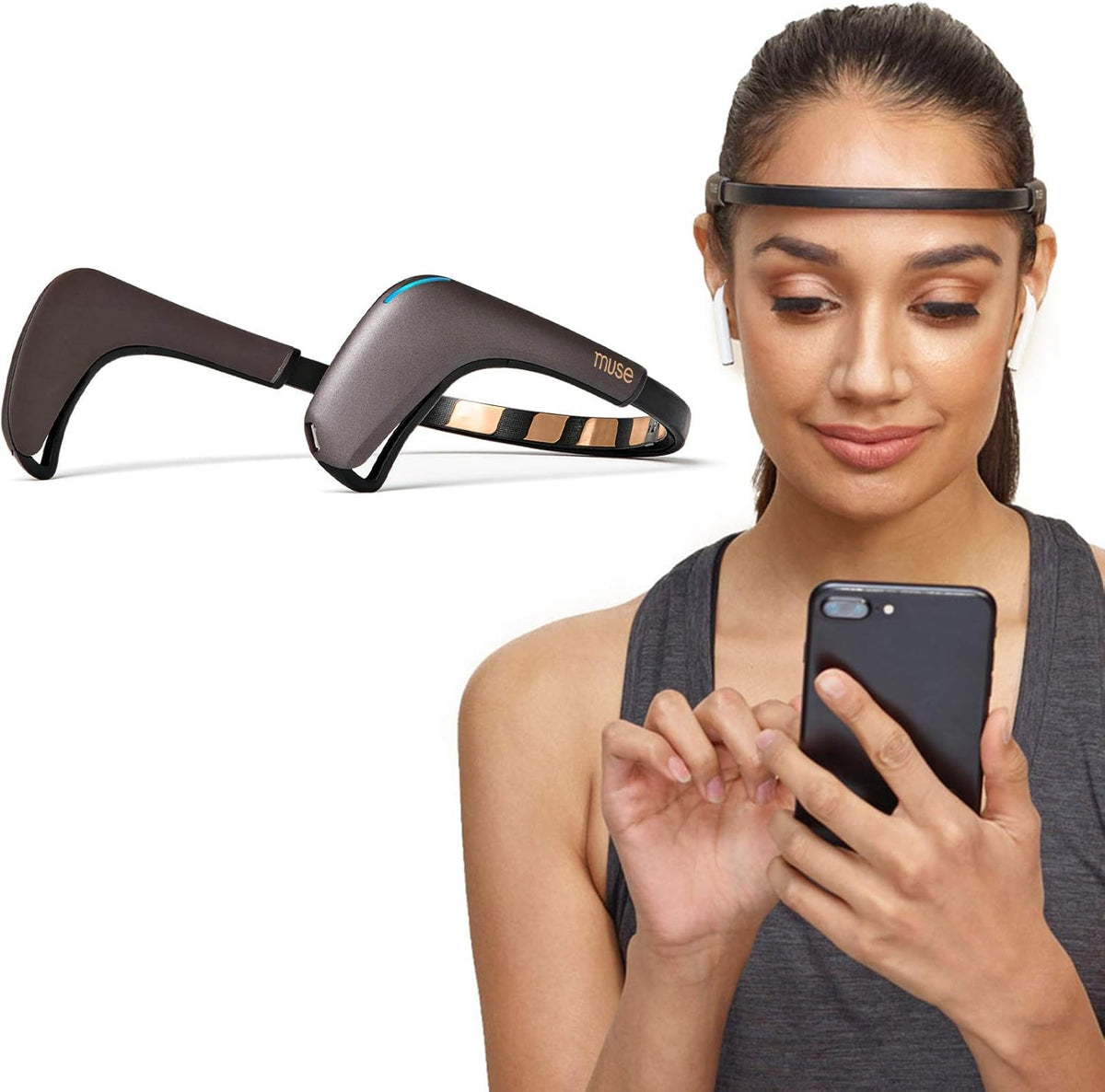 MUSE 2 Brain-Sensing Headband with Multi-Sensor Meditation Tracking and Responsive Sound Feedback for Brainwave, Heart, Body and Breath Activity, Black/Grey
