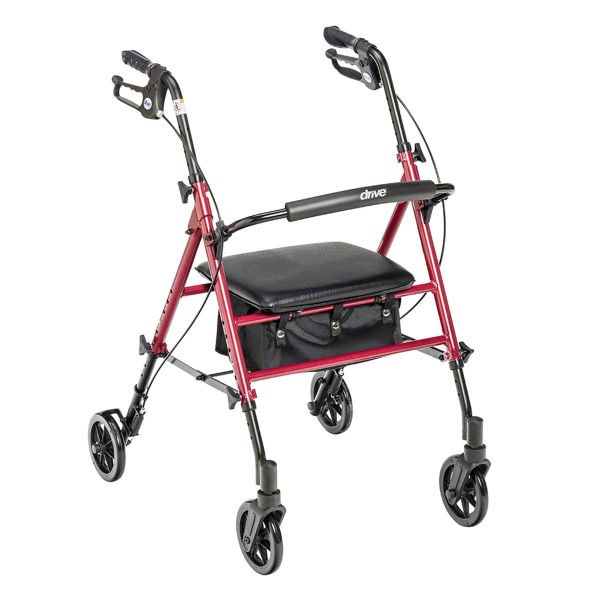 Red Drive Medical Aluminum Rollator with Adjustable Height and 6-Inch Casters