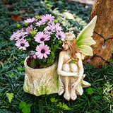 Hand-Painted Resin Fairy Planter Figurine, 11.2-Inch Girl Flower Pot for Succulents and Outdoor Patio, Lawn or Yard Decor
