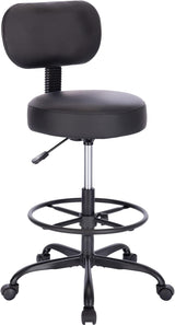 SUPERJARE Multi-Purpose Drafting Chair with Back, Rolling Stool, Adjustable Footrest and Thick Seat Cushion for Office, Home, Bar, Kitchen or Shop, Black