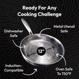 Titancore 10-Inch Pure Titanium Hammered Frying Pan, Naturally Nonstick 100% Titanium Cookware for All Stovetops with Minimum Oil, 10.23in, No Lid