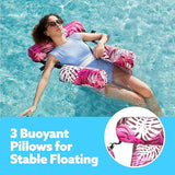 Sloosh Inflatable Pool Lounge Chair with Plant Pattern, Floating Hammock Mat for Adults, Water Raft for Pool, Beach and Summer Parties