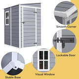 DWVO 5 x 3ft Gray Resin Outdoor Storage Shed with Floor, Window, Waterproof Construction, and Lockable Door for Garden, Yard, or Patio