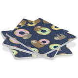 4-Piece Donut Sloth Ceramic Coaster Set, 3.9-Inch Absorbent Heat-Resistant Drink Coasters with Cork Bases for Home, Kitchen or Bar