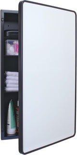 16×20 Austin Farmhouse Recessed Medicine Cabinet with Rounded Rectangle Metal Frame, Beveled Mirror & Glass Shelves, 14×18 in-Wall Opening, Powder-Coated Steel, Magnet Close, Brushed Nickel