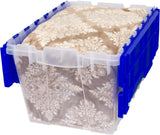 6-Pack Akro-Mils KeepBox 12-Gallon Clear Storage Totes with Attached Lids, Nesting and Stackable Design for Garages, Closets, and Moving, 21-1/2 x 15 x 12-1/2, Clear/Blue
