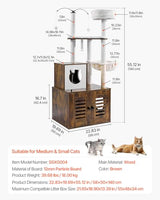 VEVOR 55.12-Inch Cat Tower with Enclosed Litter Box, Multi-Level Condo Design, Perches, Sisal Scratching Posts, and Hammock for Indoor Cats