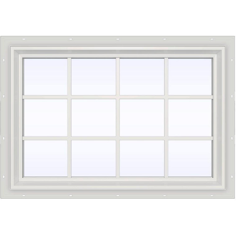 JELD-WEN V-2500 Series Fixed Picture Window, 47.5 in. x 35.5 in. White Vinyl Frame with Colonial Grids/Grilles