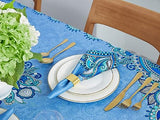 YiHomer Mykonos Blue Paisley Tile-Bordered Tablecloth, 60 x 84 Rectangle, Stain- and Water-Resistant Indoor or Outdoor Tabletop Cover for Picnics and Dinner Parties