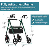 ELENKER Rollator Walker with 10′′ Wheels, Sponge-Padded Seat and Backrest, Fully Adjustable Frame for Seniors, Green