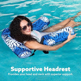 Sloosh Inflatable Pool Lounge Chair with Plant Pattern, Floating Hammock Mat for Adults, Water Raft for Pool, Beach and Summer Parties