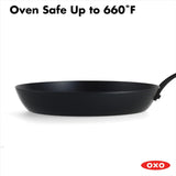 OXO Obsidian 12-Inch Carbon Steel Wok Pan, Pre-Seasoned with Removable Silicone Handle Holder, Induction and Oven Safe, Black