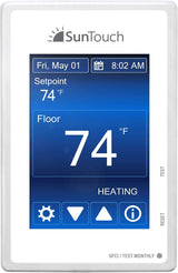 SunTouch Command Model 500850 Universal Programmable Touchscreen Thermostat for 120/240V Floor Heating, with Floor Sensor and Paintable Beauty Ring
