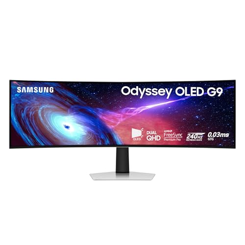 Samsung Odyssey OLED G93SC 49-Inch Curved Gaming Monitor with QD-OLED, 240Hz Refresh Rate, 0.03ms Response, DQHD, G-Sync Compatible, AMD FreeSync Premium Pro and Height-Adjustable Stand, 3-Year Warranty, LS49CG932SNXZA