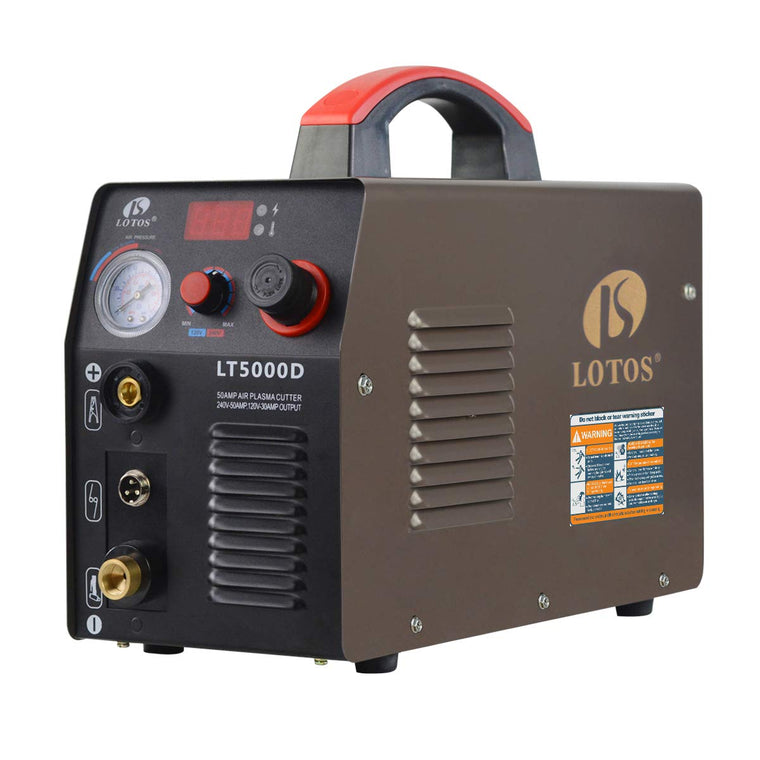 Lotos LT5000D Compact Plasma Cutter with 50 Amps, Dual-Voltage 110/220V AC, and 1/2 in. Clean-Cut Capacity