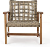 Christopher Knight Home Hampton 2-Piece Outdoor Wicker Club Chair Set with Acacia Wood Frames, Natural Stained / Grey