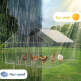 Kkonetoy Walk-In Poultry Cage with Waterproof Cover, 10 X 10 X 6.6ft Metal Chicken Coop and Duck Run