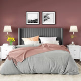 Allewie Queen Velvet Platform Bed with Vertical Channel-Tufted Wingback Headboard, Strong Wooden Slats, No Box Spring Required, Easy Assembly, Black