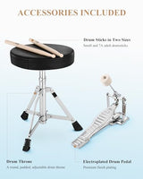 Eastar 3-Piece Kids Drum Set with 14-Inch Bass Drum, Adjustable Throne, Cymbal, Pedal, and 2 Pairs of Drumsticks, Metallic Sky Blue
