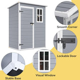 DWVO 5 x 3ft Gray Resin Outdoor Storage Shed with Floor, Window, Waterproof Construction, and Lockable Door for Garden, Yard, or Patio