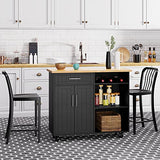 Shintenchi Rolling Kitchen Island Cart with Large Worktop, Cabinet Storage, Drawers, Towel Rack and Wheeled Side-Table Design, White