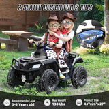 ELEMARA 2-Seater Kids Electric ATV with 10AH Battery, 4mph Max Speed & 2 Charging Ports, 12V Ride-On Quad with LED Headlights, Music & Radio, Green