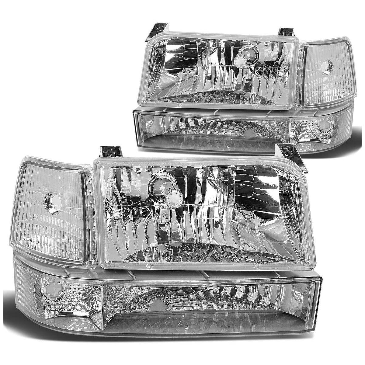 Chrome/Clear 6pcs Headlight and Corner/Side Marker Lamp Set for 92-96 Ford F150/F250/F350/Bronco, 5 Gen 93 94 95, Left+Right, DNA Motoring
