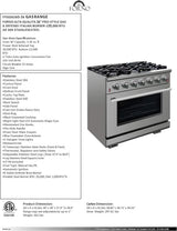 Capriasca Titanium Professional 36-Inch Freestanding Gas Range