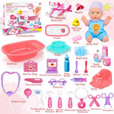 25-Piece Baby Doll Care Playset with 14 Doll Toys, Cradle, High Chair, Milk Bottle, Pacifier and Diaper for Girls and Boys Ages 3, 4, 5, 6+