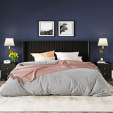 Allewie Queen Velvet Platform Bed with Vertical Channel-Tufted Wingback Headboard, Strong Wooden Slats, No Box Spring Required, Easy Assembly, Black