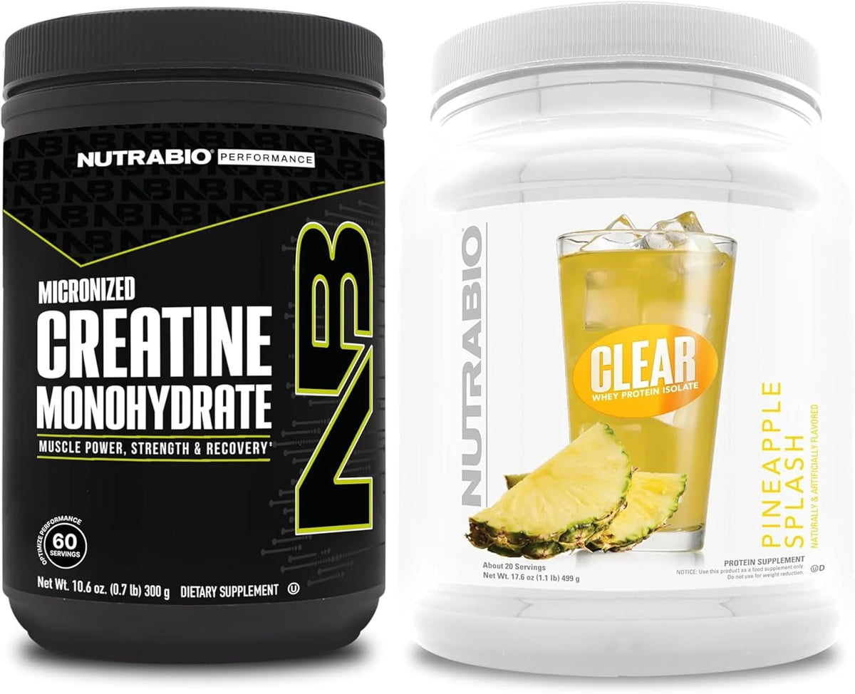 NutraBio Supplement Bundle with 300g Unflavored Creatine Monohydrate and Pineapple Splash Clear Whey Protein Isolate