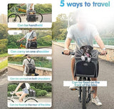 Foldable Removable Dog Bike Basket Carrier with Reflective Strips and 2 Side Storage Pockets for Cats and Small Dogs