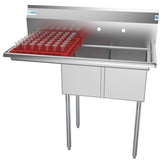 43-Inch Freestanding Utility Sink with Two Compartments and Drainboard, Silver