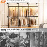 Aheaplus Industrial Pipe Clothing Rack with LED Lights & Shelves, Reversible 79.7in Heavy-Duty Garment Wardrobe for Walk-In Closet, Black