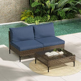 Grand patio 7-Piece Boho Wicker Conversation Set in Cream, Featuring a Sectional Sofa, Water-Resistant Thick Cushions, and Coffee Table