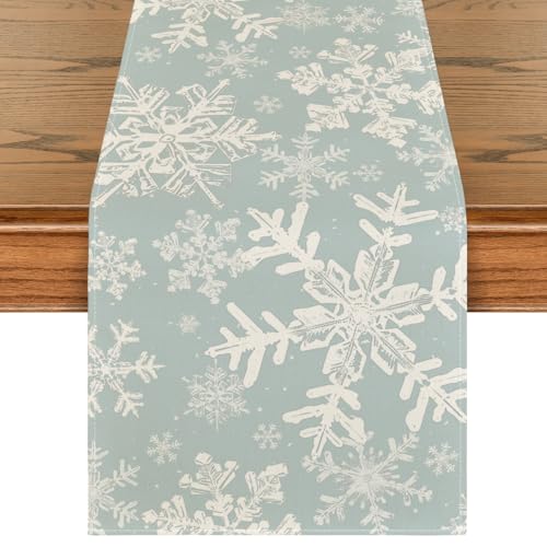 Navy Blue Christmas Table Runner with Snowflake Design by Artoid Mode, 13 x 72 Inches, Winter Holiday Dining and Kitchen Decor
