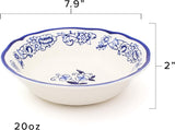 Euro Ceramica Blue Garden 16-Piece Stoneware Dinnerware Set, Oven Safe and Hand Painted, Service for 4, White and Blue Floral Vase Design