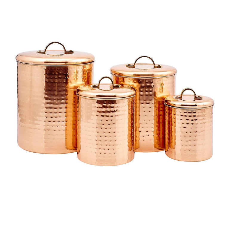 dcor 4-Piece Copper Canister Collection with Hammered Finish