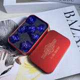 Handmade Sharp-Edge Resin DND Dice Set with Quicksand Liquid Design, 7-Piece Polyhedral RPG Dice Collection with Box, Styles 12 Quicksand Blue