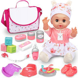 25-Piece Baby Doll Care Playset with 14 Doll Toys, Cradle, High Chair, Milk Bottle, Pacifier and Diaper for Girls and Boys Ages 3, 4, 5, 6+