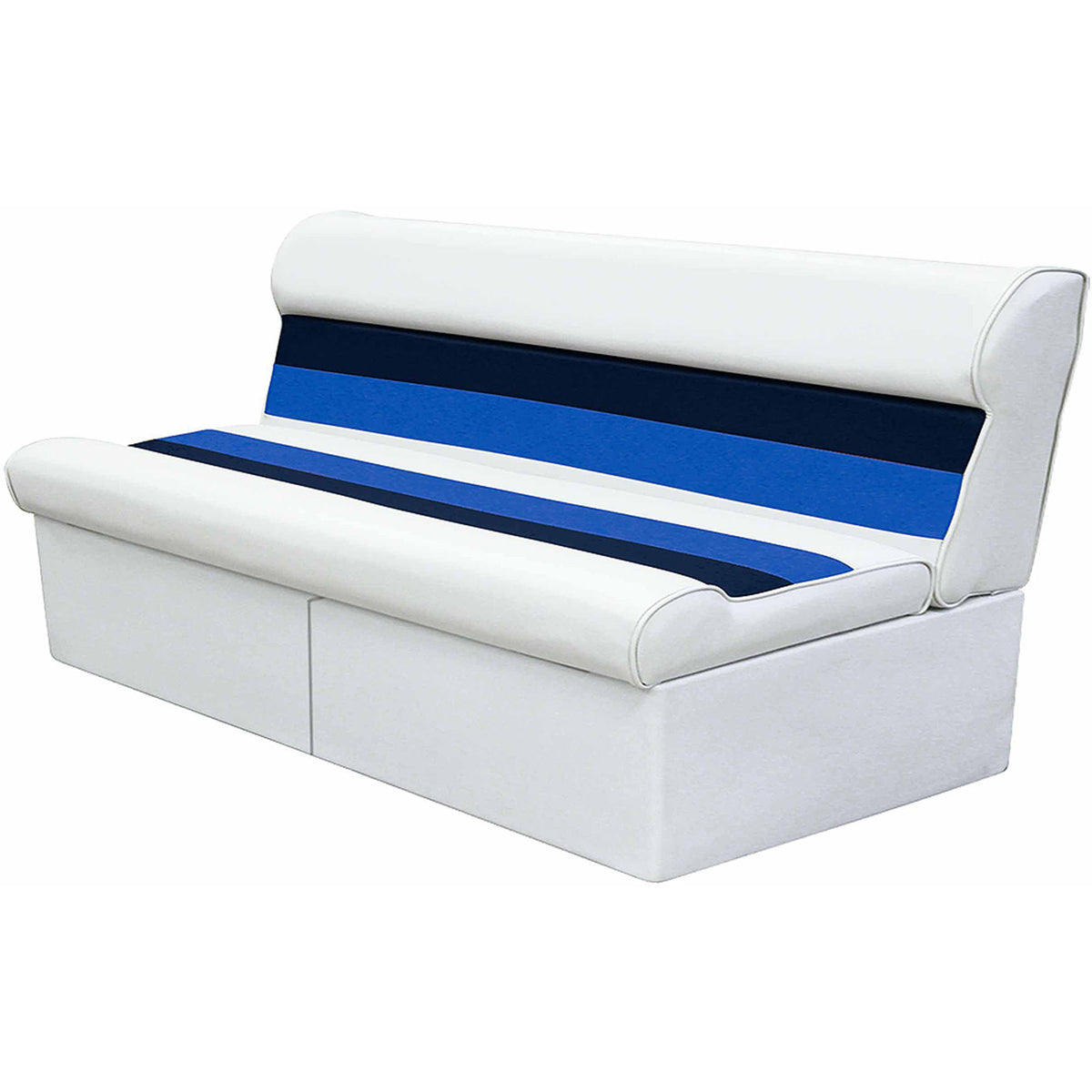 Wise Deluxe Pontoon Bench Seating, 55×22 in., White with Navy/Blue Accents