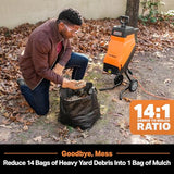 LawnMaster FD1503 15-Amp Electric Wood Chipper Shredder with 1.8-Inch Cutting Diameter and 14:1 Maximum Reduction