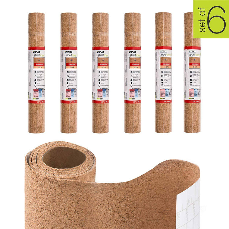 Set of 6 Cork-Backed Adhesive Shelf Liners, 18 × 48 Inches